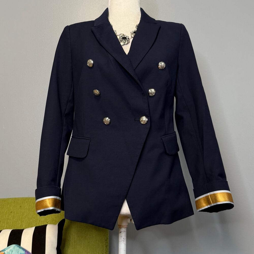 White House Black Market WHBM Blue Military Suit Studio Blazer Jacket 2
